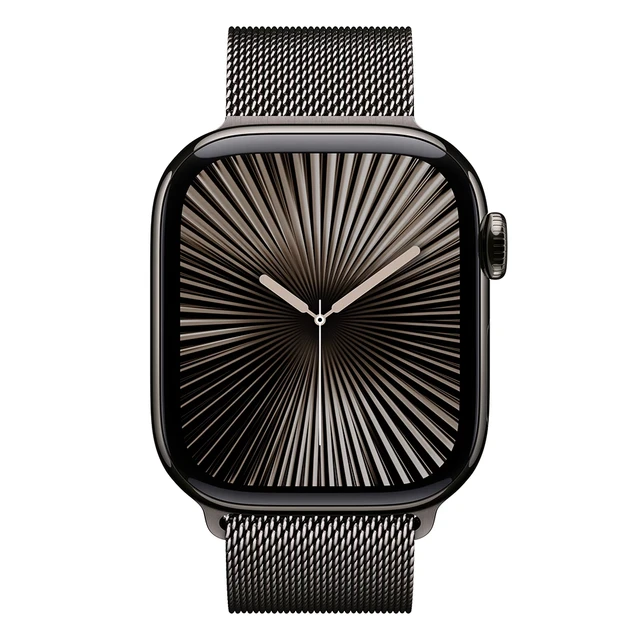 Apple Watch Series 10, 42 мм, корпус из титана цвета «графит», ремешок Milanese графитового цвета Apple Watch Series 10, 42 мм, корпус из титана цвета «графит», ремешок Milanese графитового цвета