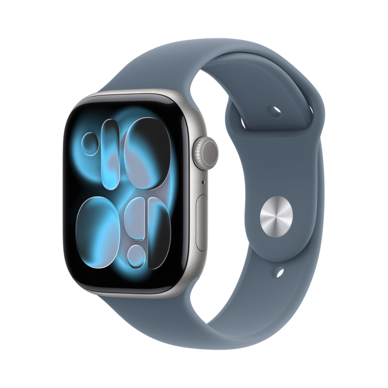 Фото Apple Watch Series 11, 46 мм, корпус из алюминия цвета «Серый космос», спортивный ремешок, размер S/M На фото изображено Apple Watch Series 11, 46 мм, корпус из алюминия цвета «Серый космос», спортивный ремешок, размер S/M