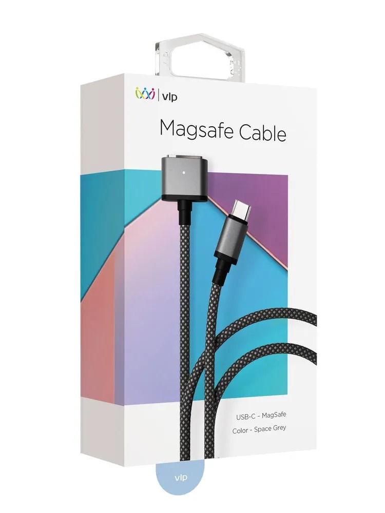 На фото изображено Кабель VLP Cable USB-C/MagSafe, 2м, серый космос