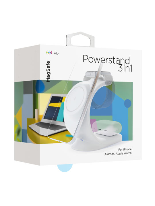 Фото Беспроводное зарядное устройство VLP Powerstand 3 в 1, белый На фото изображено Беспроводное зарядное устройство VLP Powerstand 3 в 1, белый