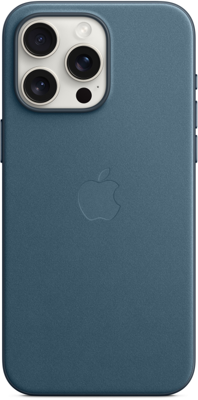 На фото изображено Чехол Apple MagSafe FineWoven для iPhone 15 Pro Max, «Тихоокеанский синий»