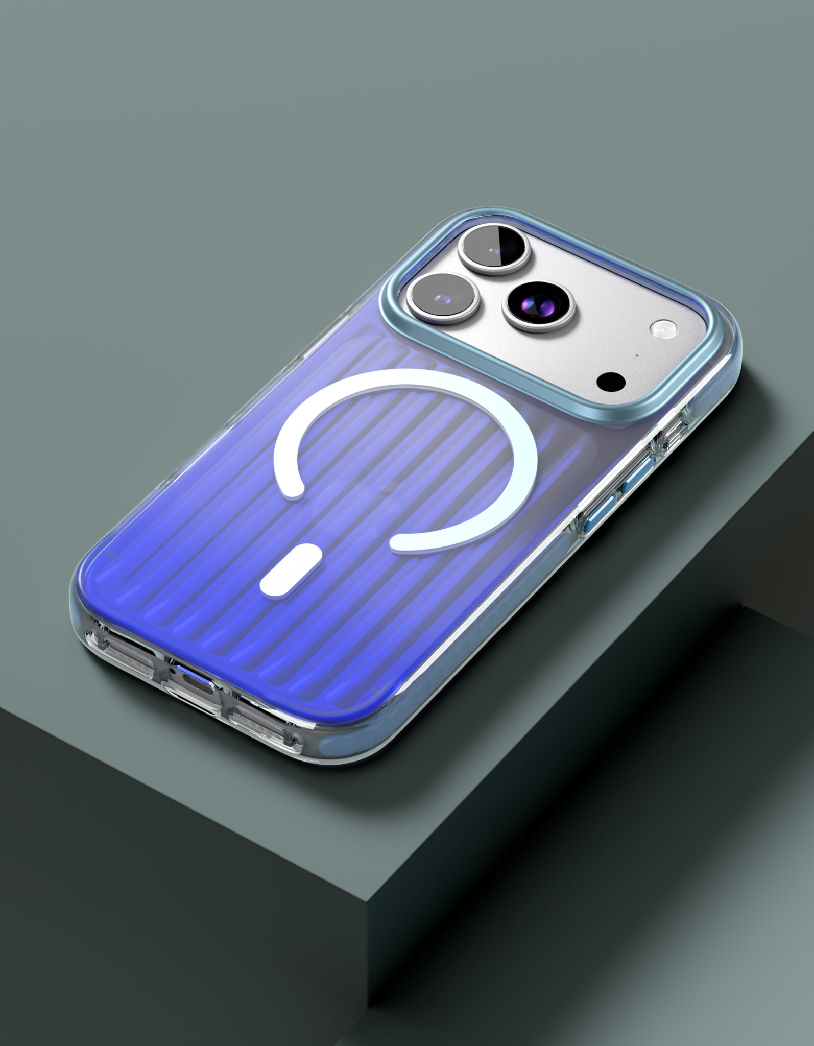 На фото изображено Чехол защитный VLP Pulse Case с MagSafe для iPhone 17 Pro, синий