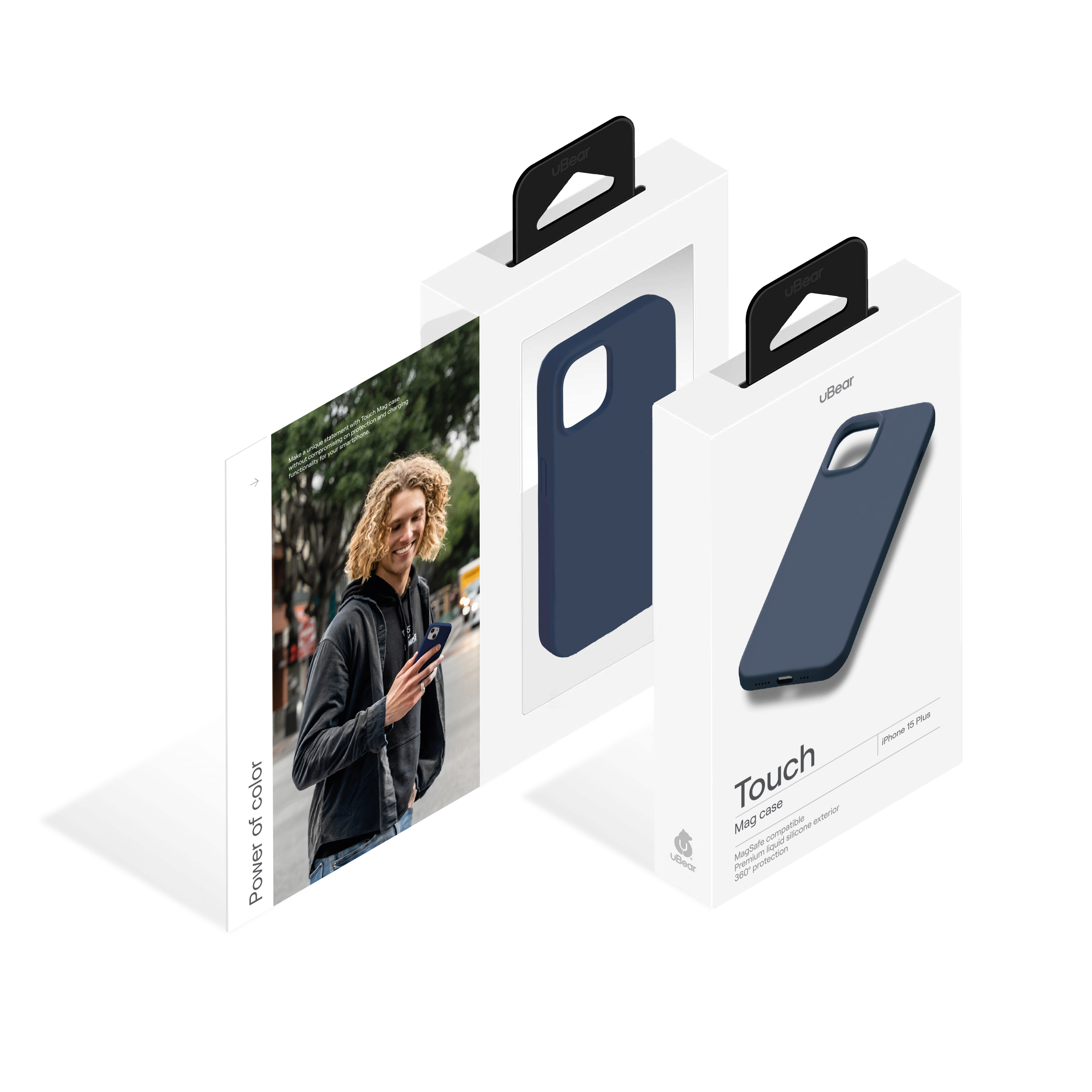 На фото изображено Чехол защитный uBear Touch Mag Case для iPhone 15 Plus, темно-синий