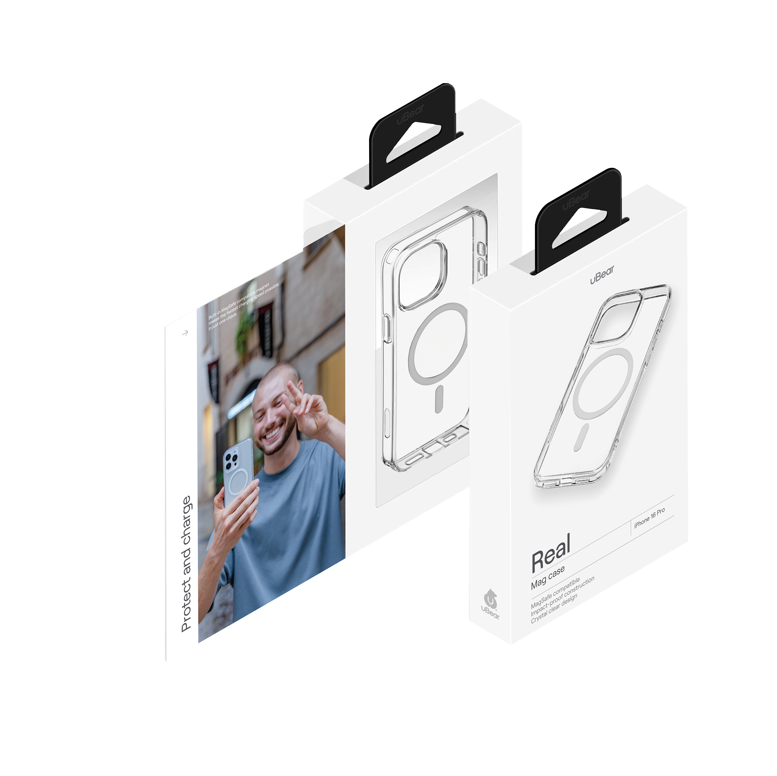 На фото изображено Чехол защитный uBear Real Mag Case для iPhone 16 Pro, усиленный, прозрачный