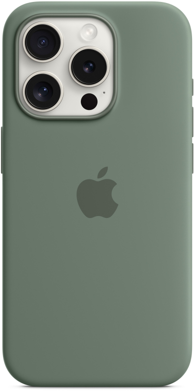 На фото изображено Чехол Apple MagSafe для iPhone 15 Pro, силикон, «Сосновый лес»