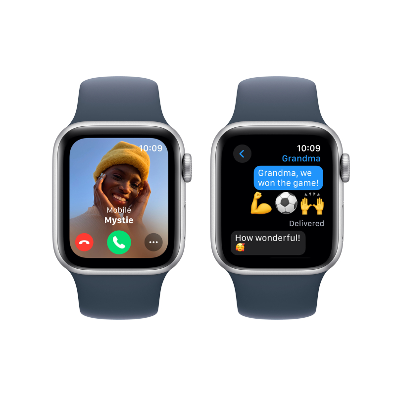 Apple Watch SE 2024, 40 мм, корпус из алюминия цвета «Серебристый», спортивный ремешок, размер S/M