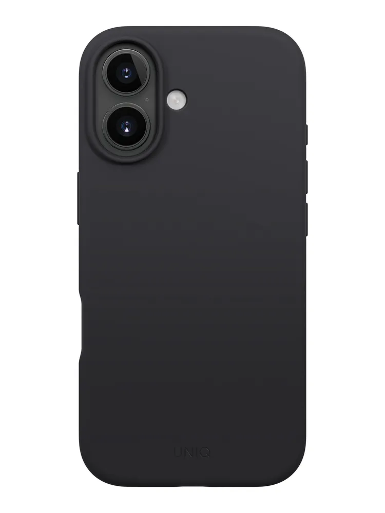 На фото изображено Чехол Uniq Lino MagSafe для iPhone 17, черный