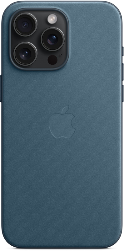 На фото изображено Чехол Apple MagSafe FineWoven для iPhone 15 Pro Max, «Тихоокеанский синий»