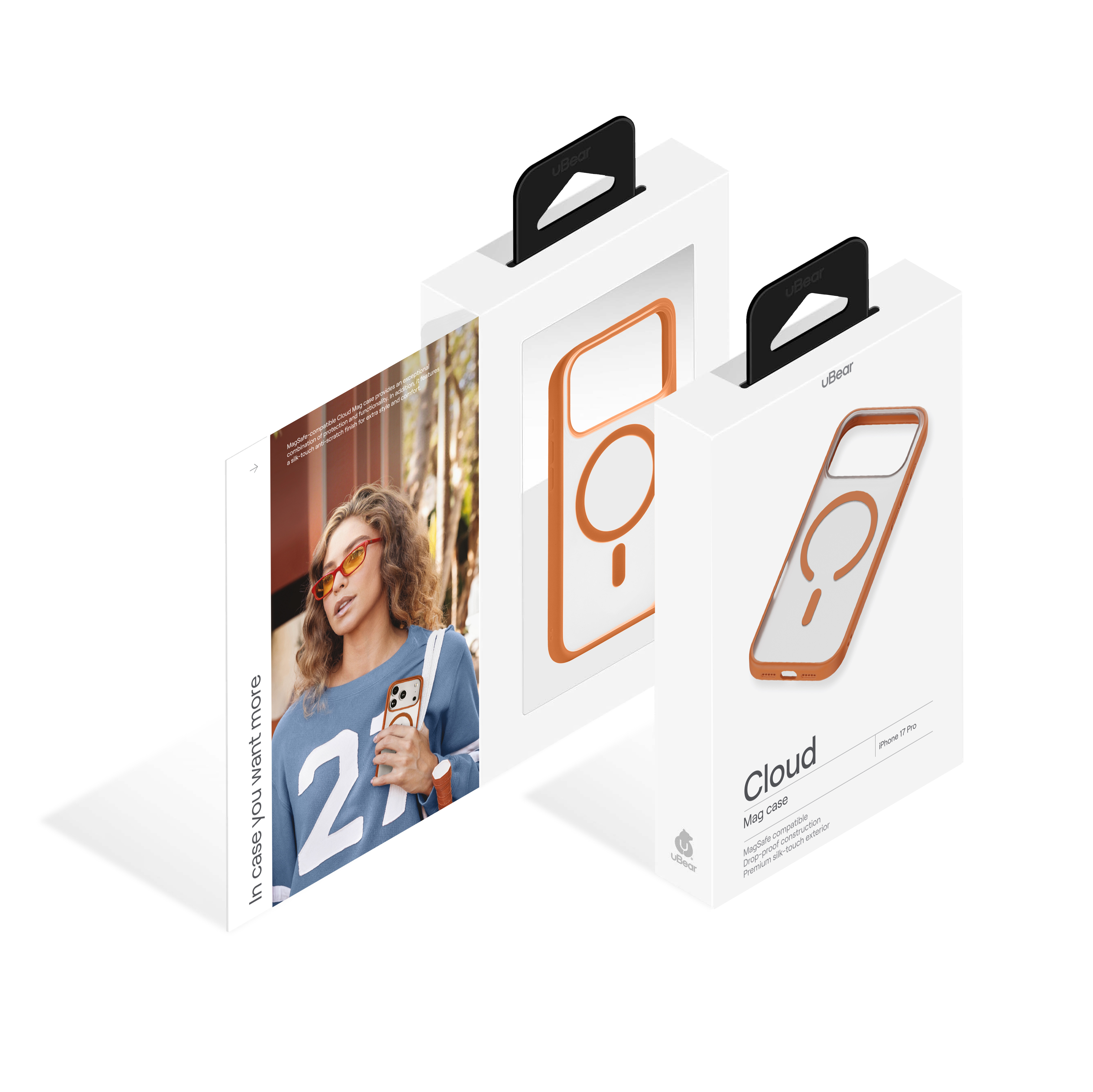 На фото изображено Чехол защитный uBear Cloud Mag Case для iPhone 17 Pro, MagSafe, оранжевый