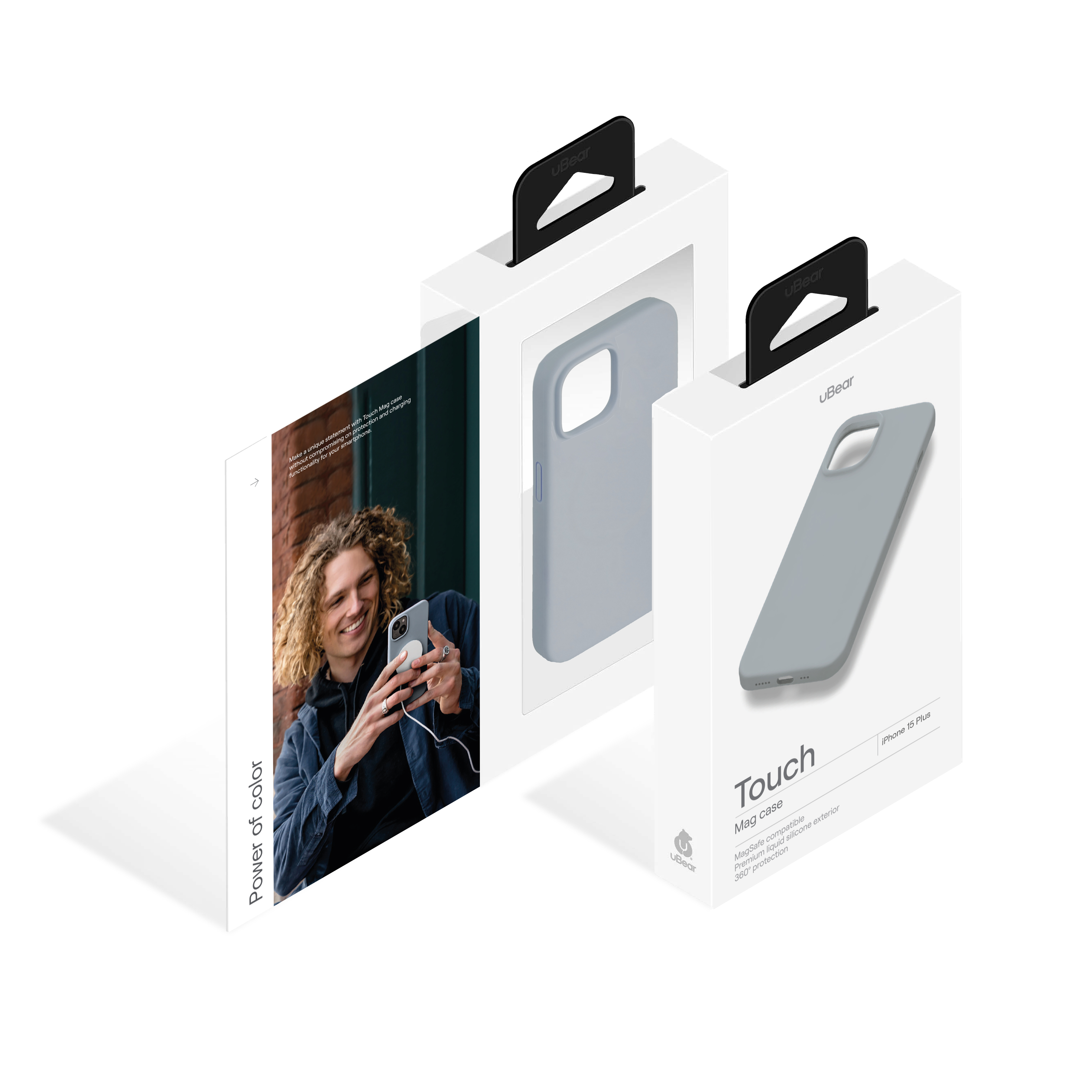 На фото изображено Чехол защитный uBear Touch Mag Case для iPhone 15 Plus, серый