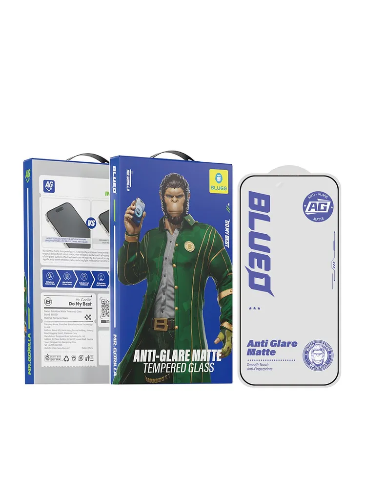 На фото изображено Защитное стекло BlueO для iPhone 17/17 Pro/16 Pro, матовое