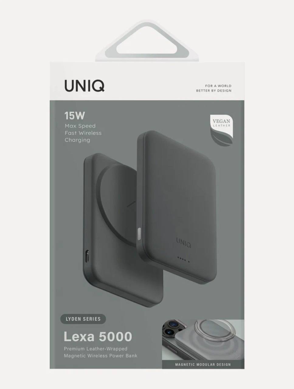 На фото изображено Внешний аккумулятор Uniq Lexa 5000 mAh, зеленый