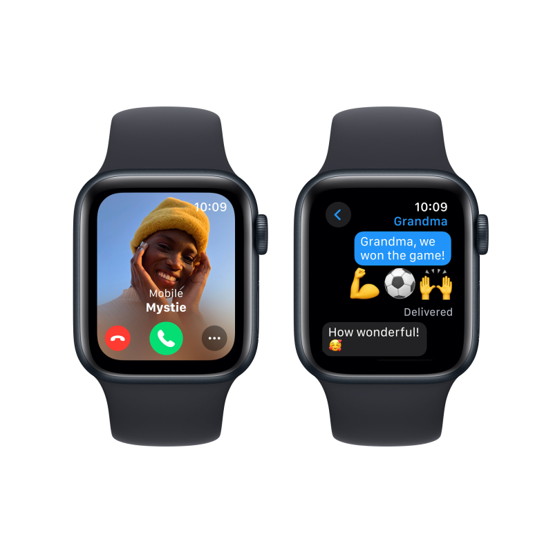 Apple Watch SE 2024, 44 мм, корпус из алюминия цвета «Тёмная ночь», спортивный ремешок, размер M/L