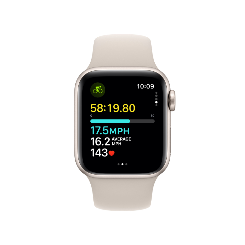 Apple Watch SE 2024, 44 мм, корпус из алюминия цвета «Сияющая звезда», спортивный ремешок, размер S/M