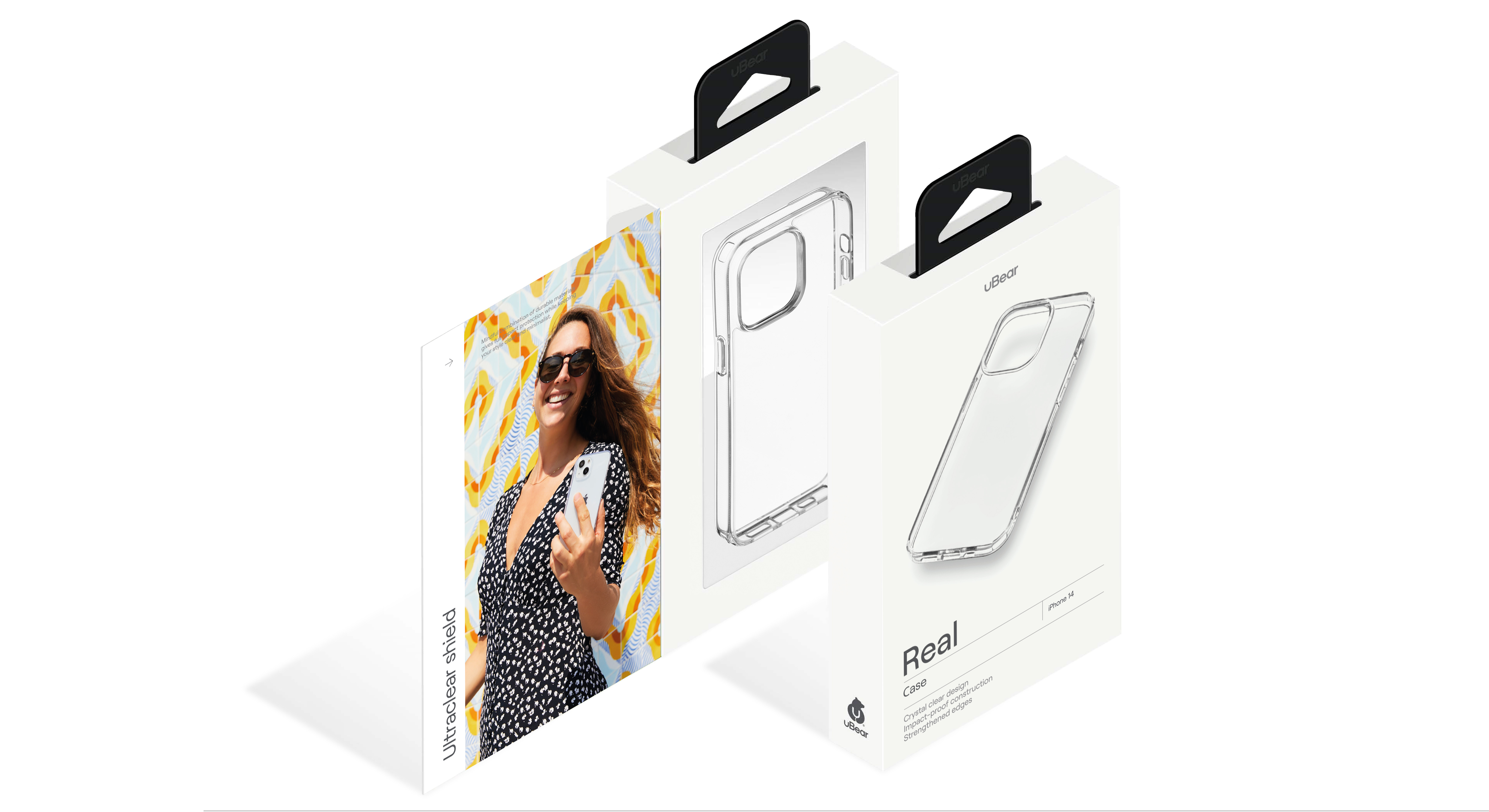 На фото изображено Чехол защитный uBear Real Case для iPhone 14, усиленный, прозрачный