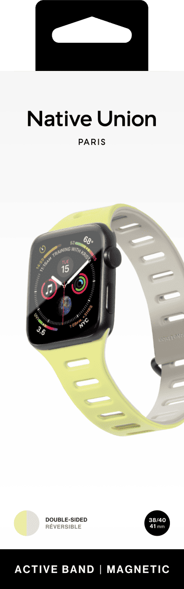На фото изображено Ремешок Native Union для Apple Watch Magnetic 38/40/41мм, желтый/серый