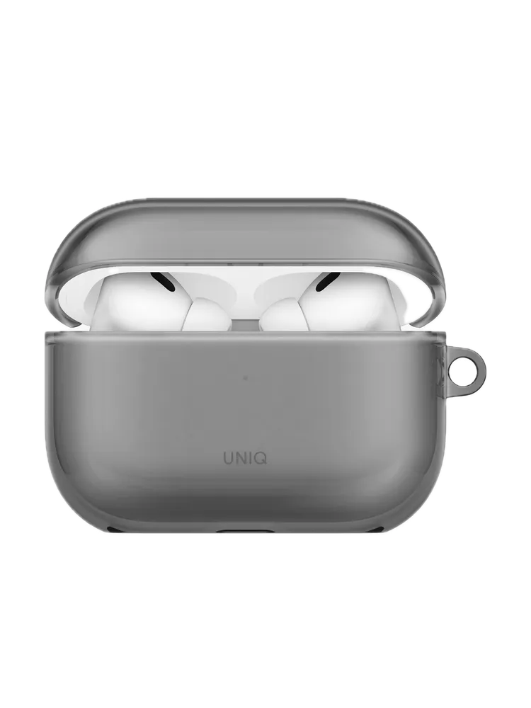 На фото изображено Чехол Uniq Glase TPU для AirPods Pro 3, Glossy Smoke