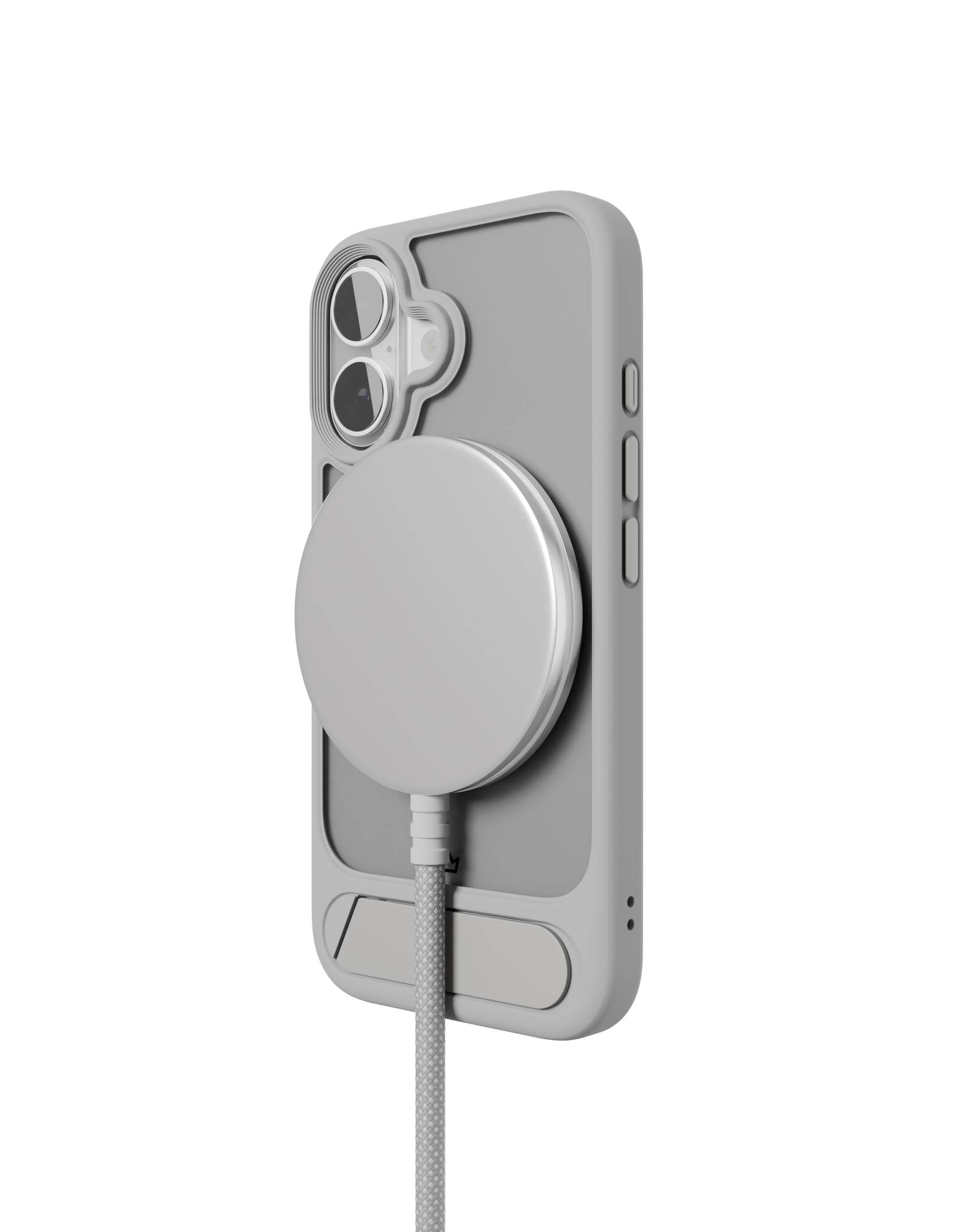 На фото изображено Чехол защитный VLP Reels Case с MagSafe для iPhone 16 Plus, серый