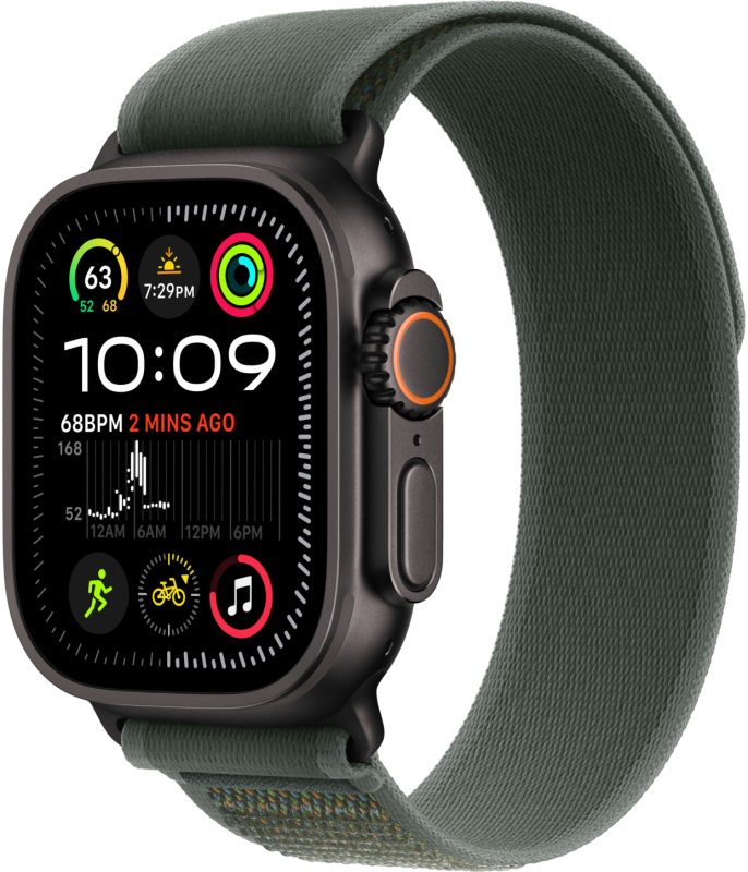 Apple Watch Ultra 2 GPS + Cellular, 49 мм, корпус из черного титана, ремешок Trail зеленого цвета, размер S/M