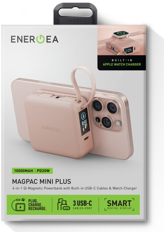 На фото изображено Внешний аккумулятор Energea MagPac Mini Plus 10000 mAh, розовый