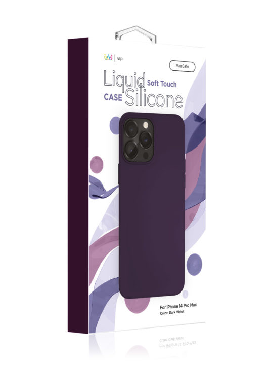 На фото изображено Чехол защитный VLP Silicone case с MagSafe для iPhone 14 Pro Max, темно-фиолетовый