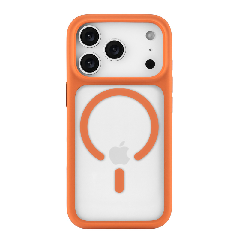 На фото изображено Чехол защитный uBear Shade Case для iPhone 17 Pro, MagSafe, оранжевый
